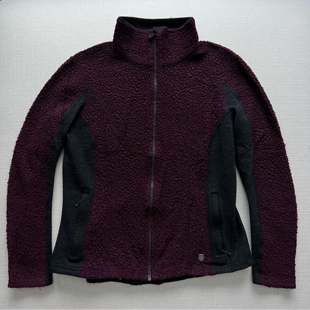 KUHL Full Zip Up Collared Wool Purple & Gray Sweater Women's Size Large